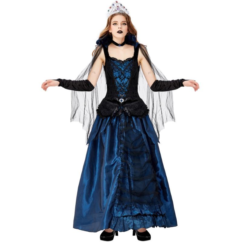 

Костюм для Хэллоуинской вечеринки, придворный костюм синей чародейки, платье королевы, костюм ведьмы-вампира Average size