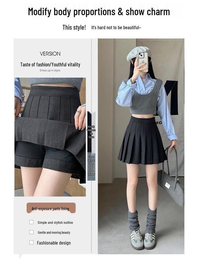 High Waist Slimming Wool Blend Pleated A-Line Skirt - Petite to Plus Size, Autumn/Winter, College JK Style, Extended Midi Length.