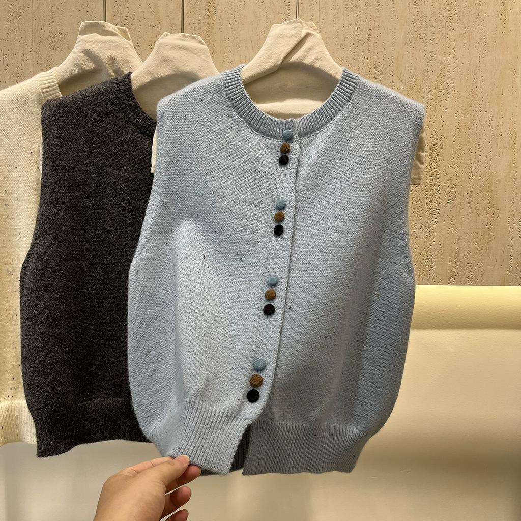 DIMANAF 2025 Autumn Women Sleeveless Vest Sweaters Knitting Buttons Colorful Casual Style Loose Sweater