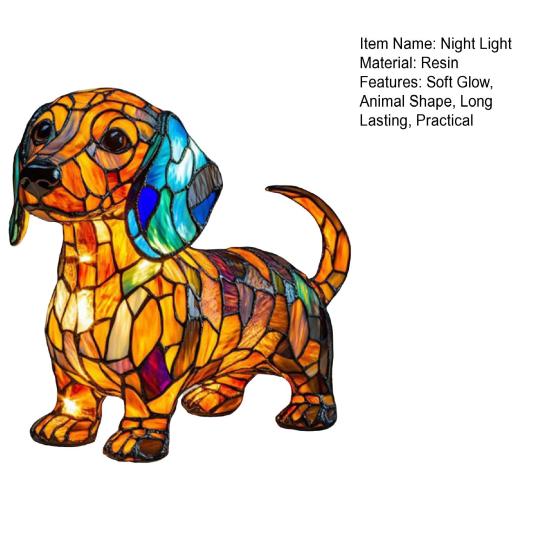 Cat Lamp Stained Resin Glass Night Light Soft Warm Glow 3D Animal-Themed LED Bedside Table Lamp Bedroom Decor
