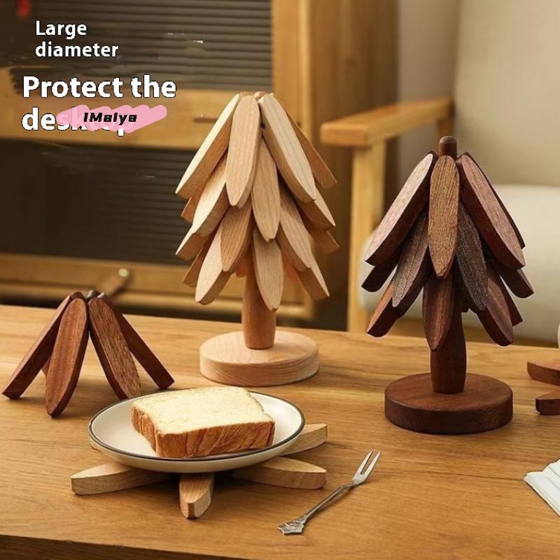 Wooden Christmas Tree Shape Stand Decorative Anti-Scald Heat Resistant Table Ornament Mat Coaster Tree Design