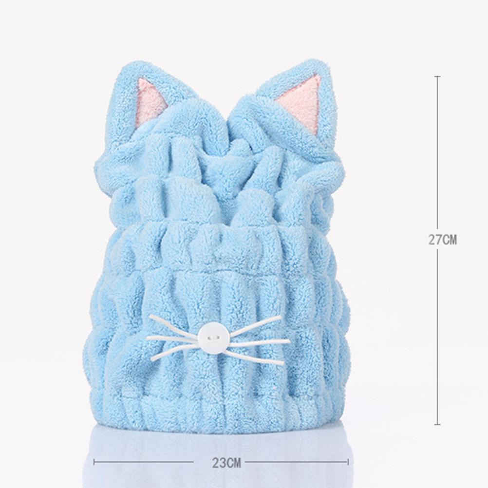 

Cat Ear Hair Drying Cap Blue Superfine Coral Dry Towel Wrap Dry Hair Care for Shower Travel Gym Use