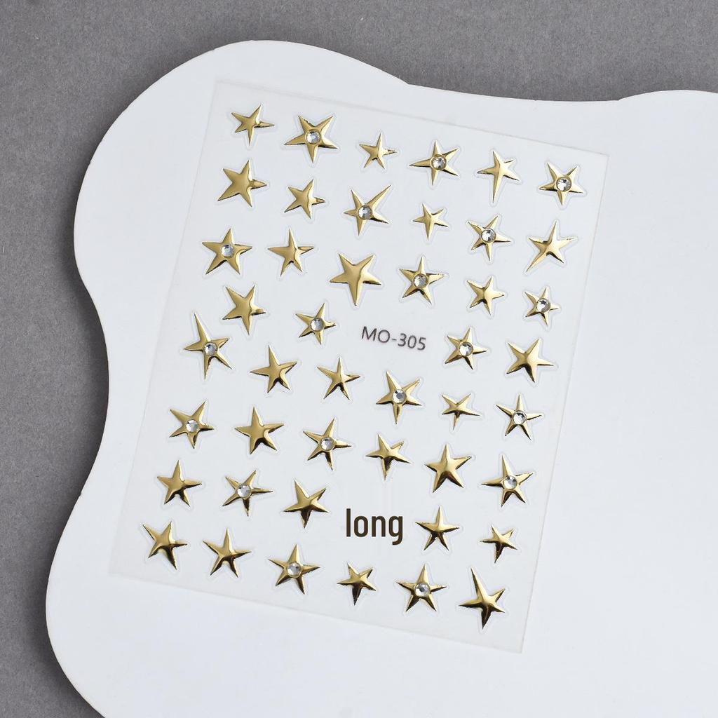 Alien Crystal Rhinestone Nail Stickers: Gold, Silver & Black Stars with Irregular Pentagram Decals