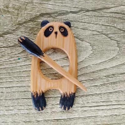 Panda Wooden Animal Brooch for Cardigan or Sweater