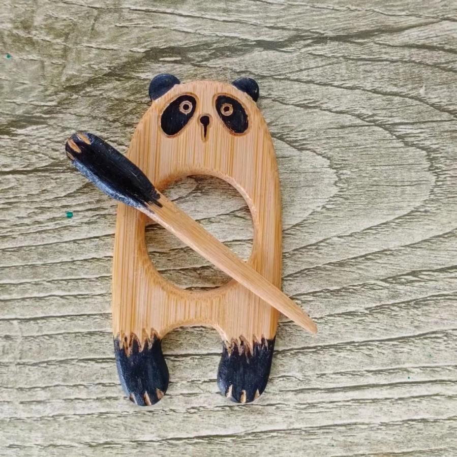 Panda Wooden Animal Brooch for Cardigan or Sweater