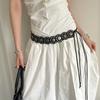 Round Leather Waist Belt Black Coffee Dress Jeans Belt American Women's Rivet Belt  Spicy Girls