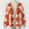 Women Color Block Loose Cardigan Button Knit Sweater Fall and Winter Coatigan