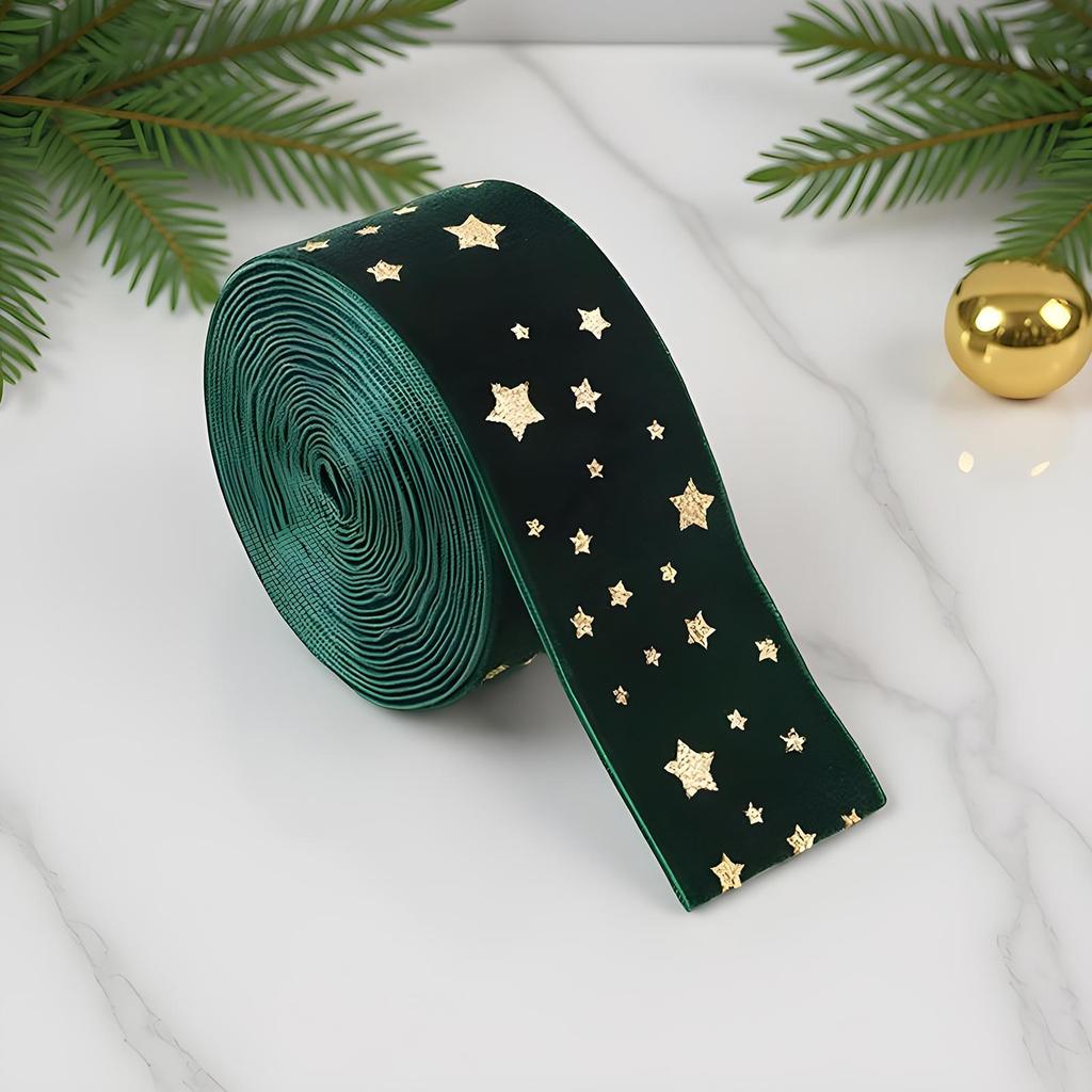 78 Inch Christmas Tree Decorative Ribbon Velvet Hot Stamping Print Christmas Ribbon For Wreath Bouquet Flower Packaging