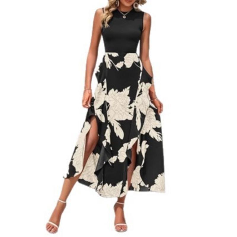 Women's Fashionable and Elegant Sleeveless Dress with Patchwork