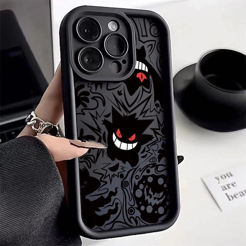 Coque de téléphone Pokemon Gengar pour iPhone 15 14 13 12 Mini 11 Pro Max XS X XR 8 7 6S 6 Plus SE 2020 Housse Antichoc en Silicone Liquide