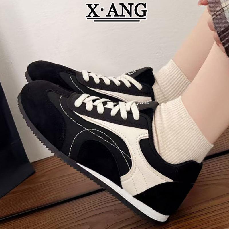 Cowhide version women's racing shoes autumn and winter new casual sports shoes soft sole white shoes children