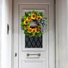 17 Inch Sunflower and Green Leaves Wreath for Front Door Fake Flower Wreath for Indoor Outdoor Home Wedding Window Wall Decor