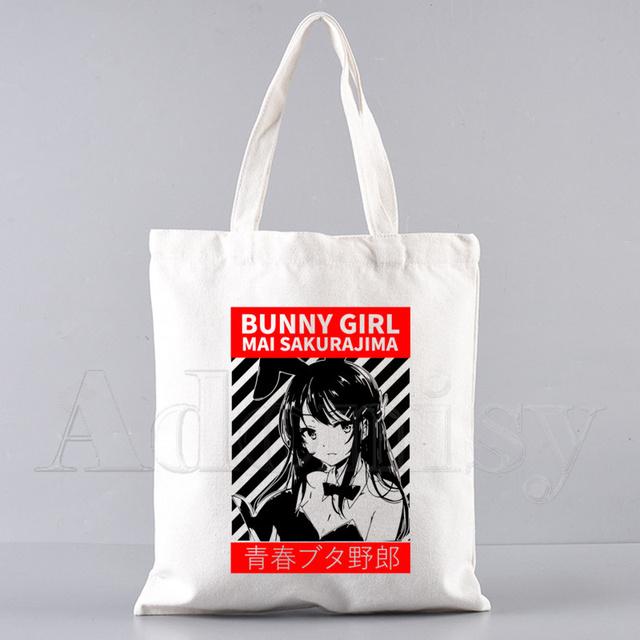 Bunny Girl Senpai Sakurajima Mai Shopper Bags Shopping Bag Tote Bag Skulderveske Lerretsvesker College Håndveske med stor kapasitet