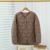Women's Lightweight Collarless Down Jacket with Diamond Pattern - 2024 Autumn/Winter Collection, Casual V-Neck Layer.