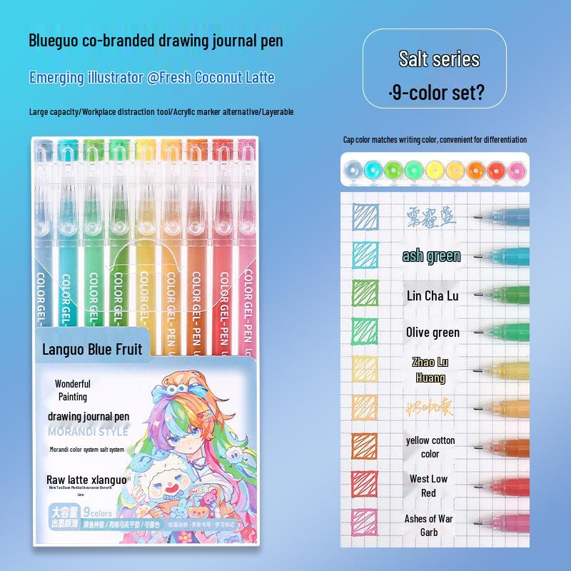 Blue Fruit Glitter Pen & Cartoon Artist Retro Paintbrush - DIY Color Journal for Students