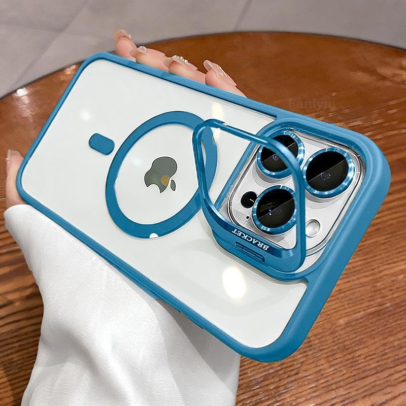 Holder Wireless Charging Phone Case For iPhone 17 Pro Max 16 15 14 13 12 11 Pro Max Plus Air Lens Protection Cover Funda