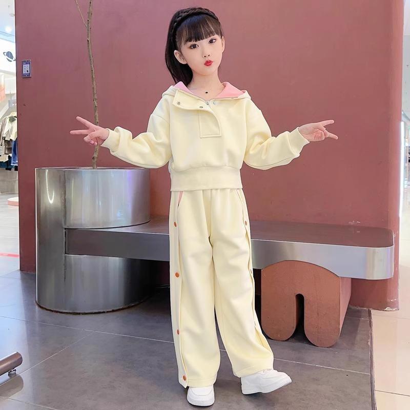Hoodies Set Top & Pants 2-Piece Korean-style Trendy Hooded Sweatshirt for Autumn and Winter Girls' Outfits Girl Outfit Two Wear