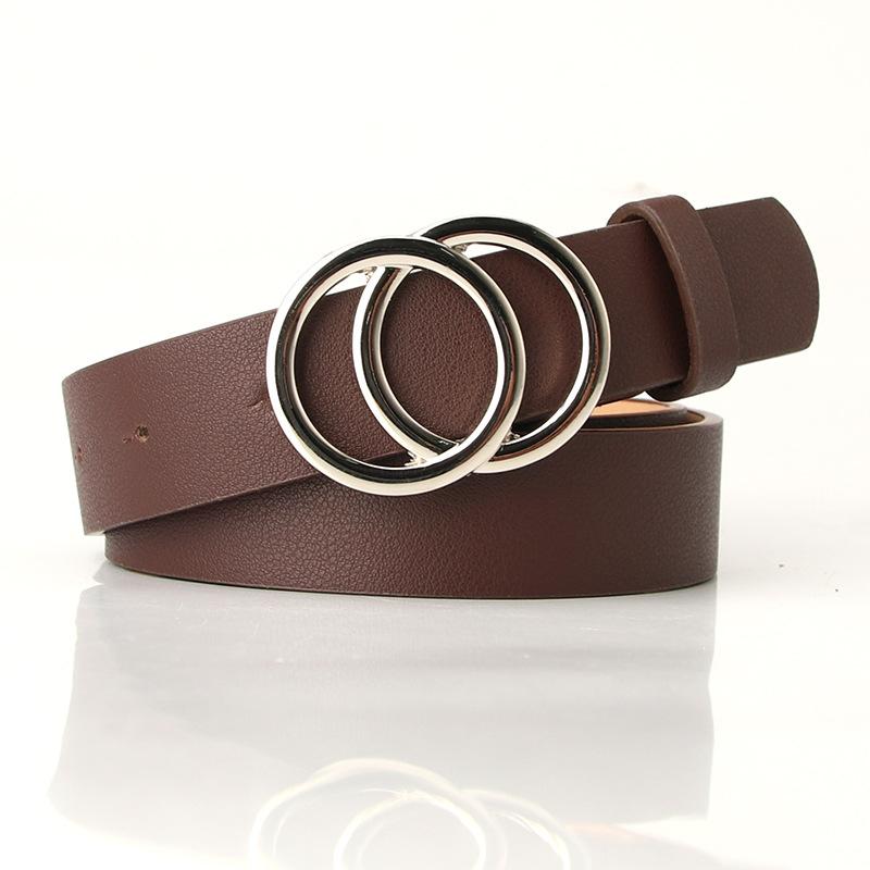 New Women's Cross-border Trend Double-circle Buckle Belt, Fashionable and Simple Women's Ins Wind Width Belt