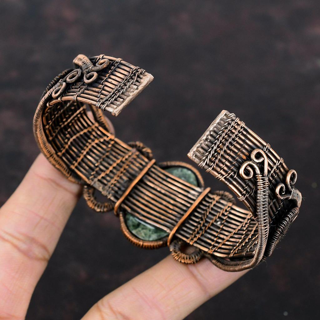 Seraphinite Cuff Bracelet Copper Wire Wrapped Bangle Handmade Real Gemstone Jewelry Copper Cuff Bracelet Adjustable Bangle Wire Wrap Jewelry