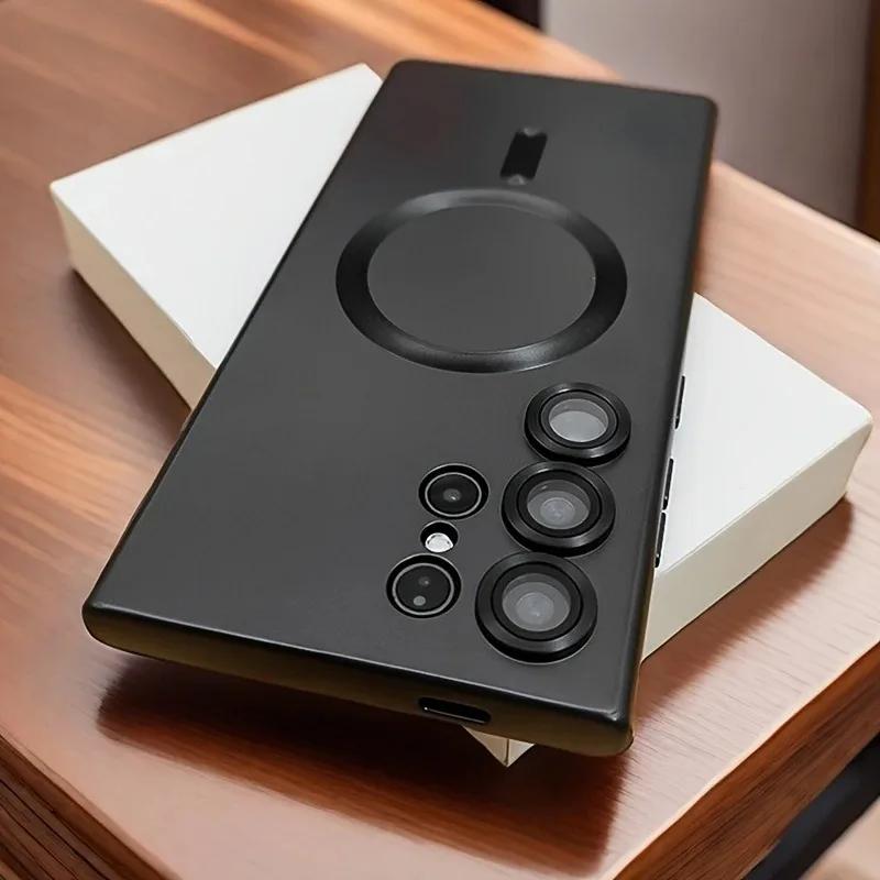 Luxury Magnetic Wireless Charging Matte Phone Case For Samsung Galaxy S25 Edge S24 Ultra S23 FE S21 Plus Shockproof Soft Cover