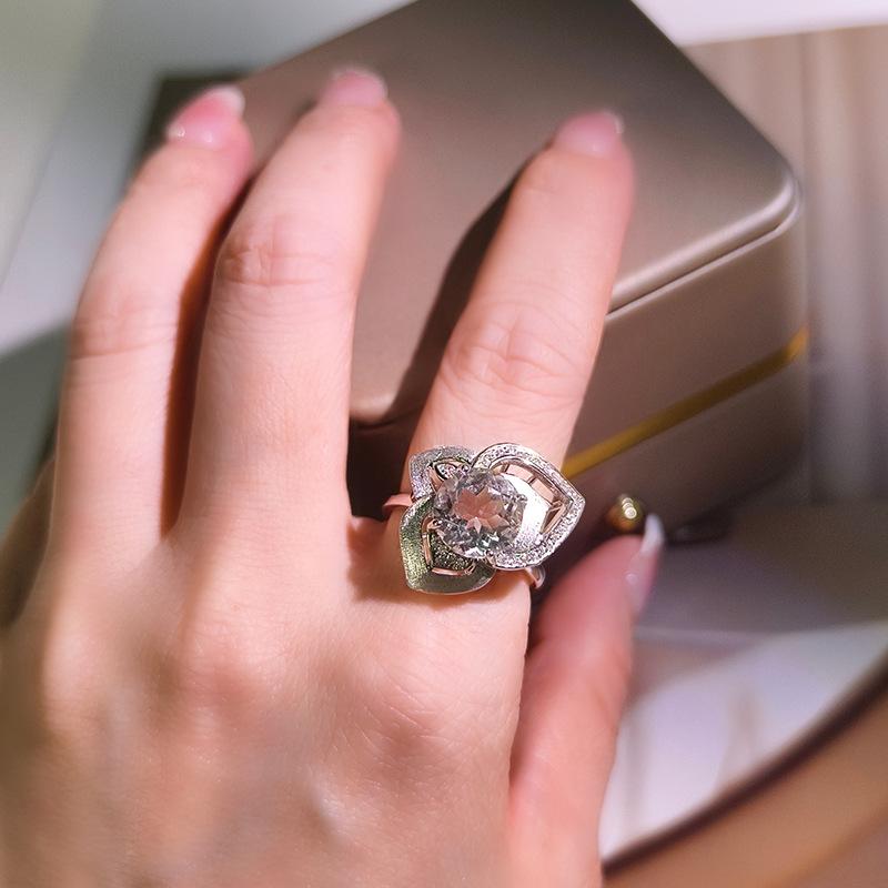 

Women s S925 Sterling Silver Rose Flower Ring Natural Crystal Adjustable Opening Ring Fashion Jewelry opening adjustable