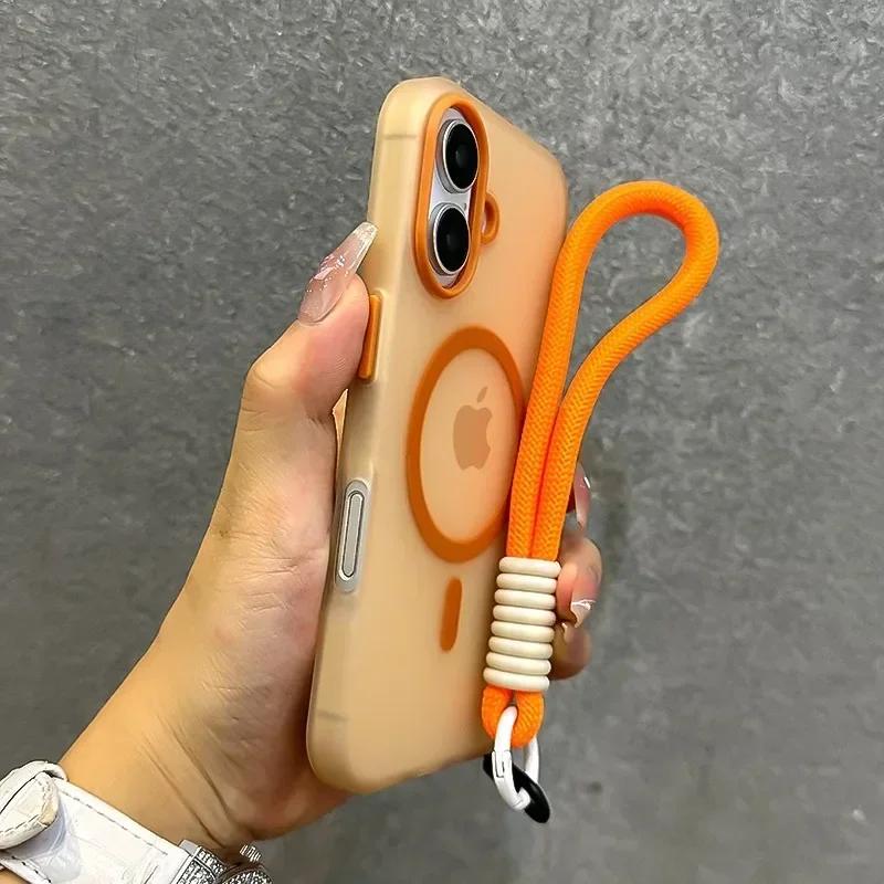 

Контрастный ремешок на руку Матовый мягкий чехол Для Magsafe Для iPhone 17 16 15 14 Plus 13 12 11 Pro Max 16e Чехол конфетного цвета iPhone 14 Plus