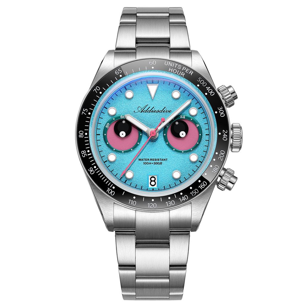 ADDIESDIVE Calendar Men's Quartz Watch Bubble Mirror Glass Chronograph Ceramic Bezel Wristwatches Super Luminous VK64 Watches