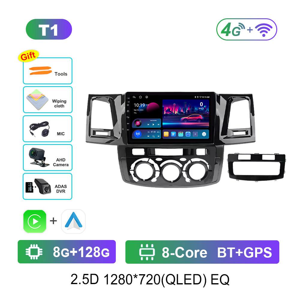 GPS Navigation Android 14 for Toyota Fortuner Hilux Revo Vivo 2007 - 2015 Car Video Multimedia Player Split Screen 4G Bluetooth