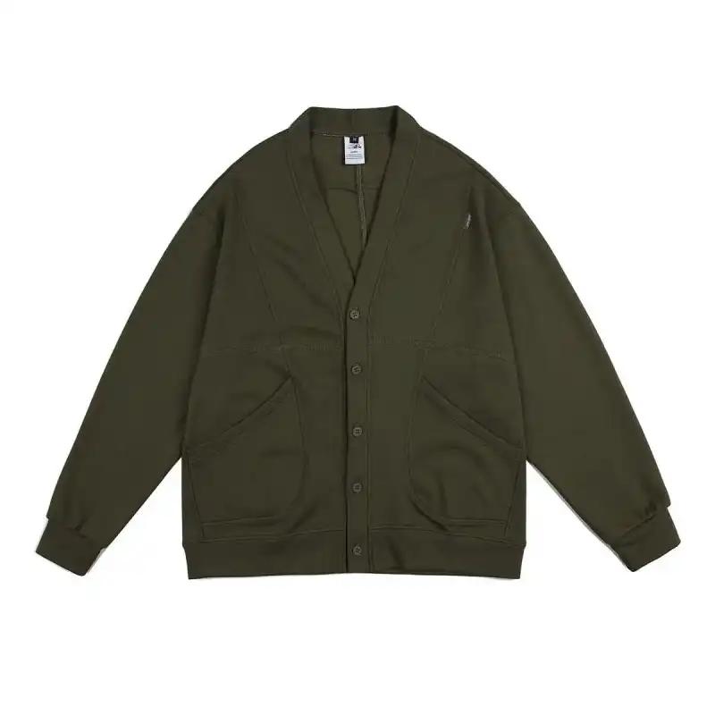 Basic Japan Style Einfarbige Jacken Herrenbekleidung Vintage V-Ausschnitt Herbst Neu Langarm Taschen Lässig Einreihige Mäntel