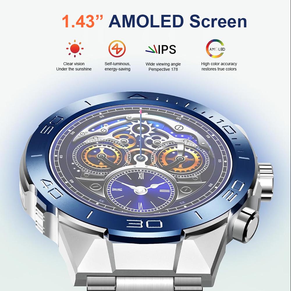2024 Fashion Smart Watch 1.43 Inch Screen 400 mAh Bluetooth Call Voice Assistant Watch Sports Fitness Waterproof Smartwatch For Men