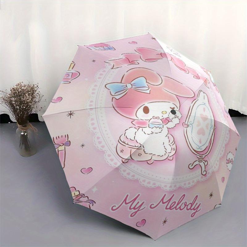 My Melody Looking In The Mirror Automatic Opening and Closing Cartoon Umbrella, Lightweight 3-Fold, With Cute Cartoon Characters, Suitable for Home, O