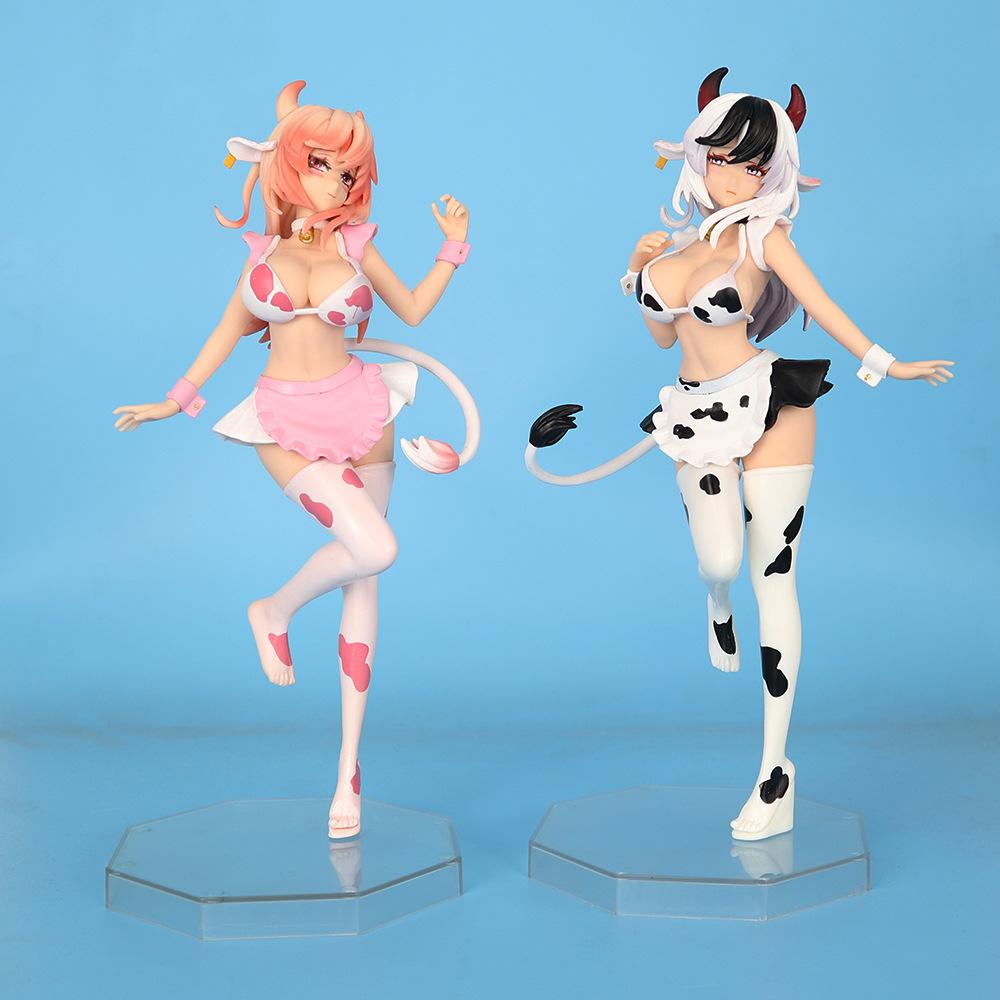 Hot Selling 25cm Black & Pink Cow Maid Cartoon Girl Figure Statue Desktop Ornament Collection Model Toy Gift
