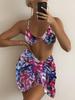 2025 European & American Three-Piece Print Bikini Set with Underwire & Half Skirt