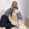 Splicing Denim Knitted Cardigan 2025 Autumn and Winter New Korean Version Loose Casual Versatile V-neck Sweater Jacket Women