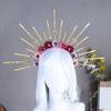 Elegant Rose Flower Hair Hoop Adjustable Size Sunbursts Headband with Rhinestones Comfortable Hairband Party Ornament