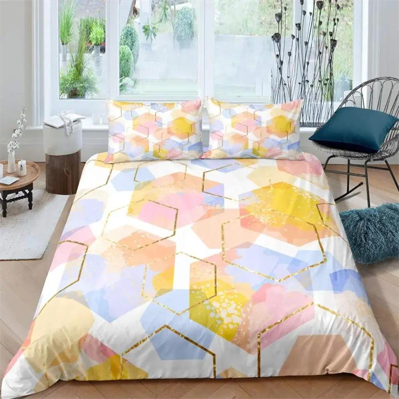 

Red Glowing Polygonal Grid Pattern Bedding Collections Exquisite Bed Supplies Set Duvet Cover Bed Comforter Set Luxury Birthday Gift 135X200cm-2pcs