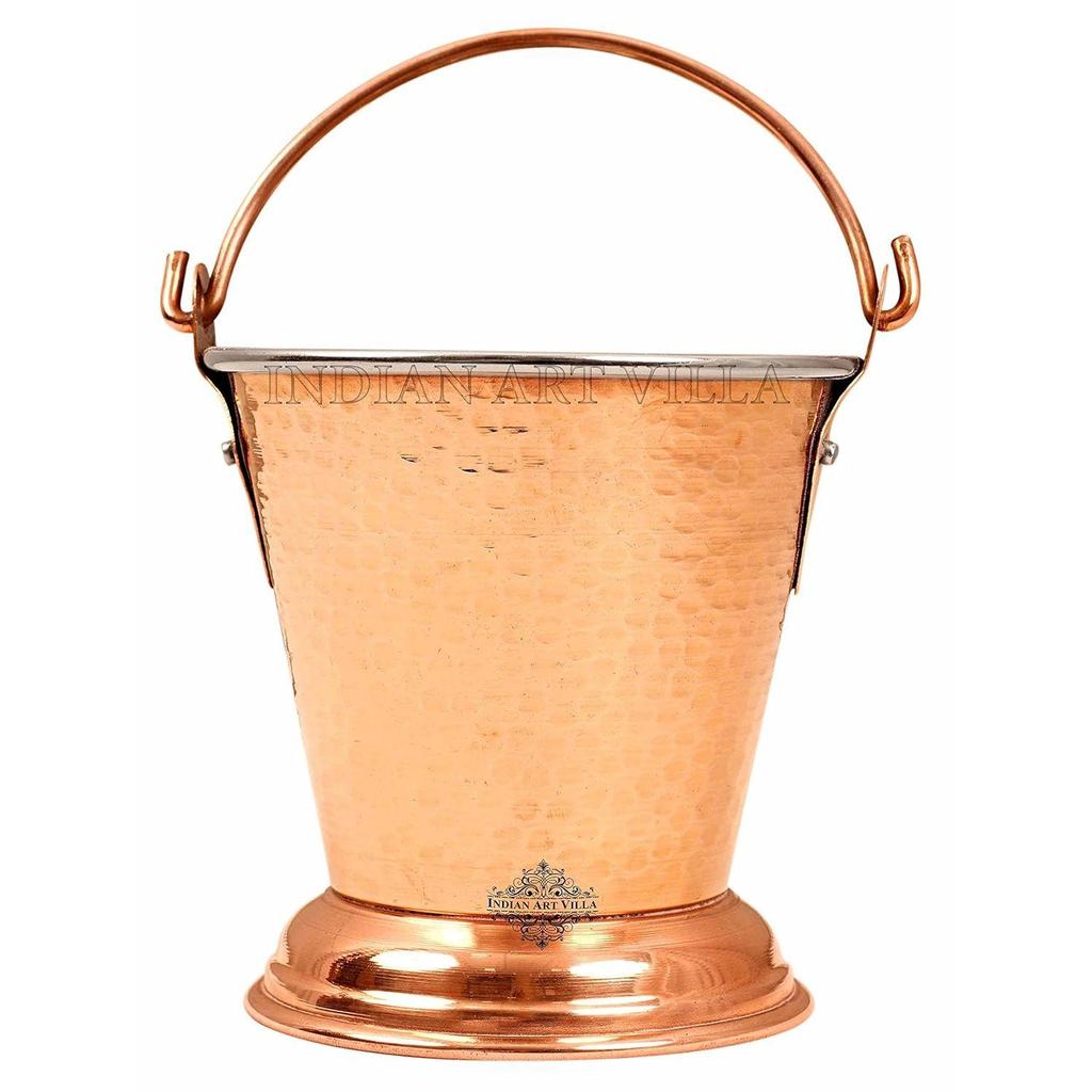 Steel Copper Hammered Design Bucket, Serveware & Tableware for Home, Hotel & Restaurants, Volume-400 ML