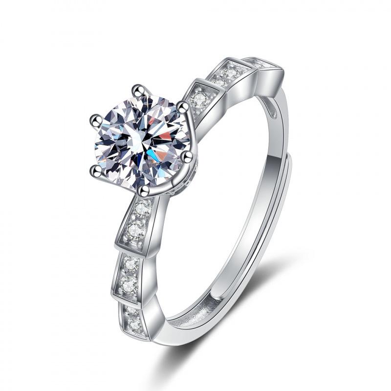One Carat Six-Prong Moissanite Ring for Women - Internet Celebrity Style Live Broadcast Simulation