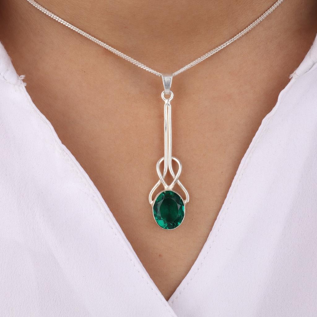 Chrome Diopside Gemstone 925 Sterling Silver Boho Jewelry Handmade Pendant 1.79" PP-60-9