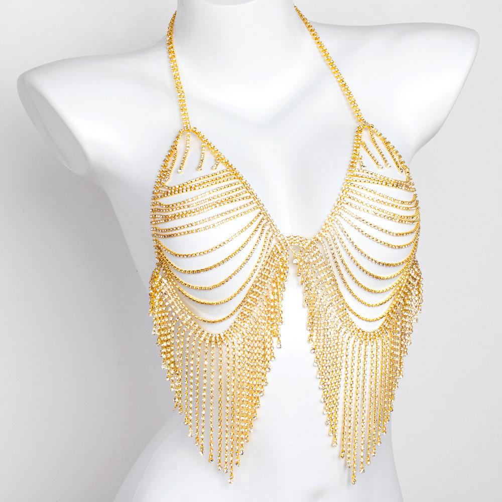 

European and American rhinestone body chain, sexy tassels, lingerie set, shiny nightclub accessories