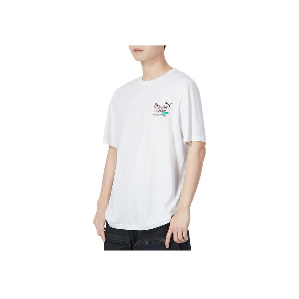 Puma Letter Print Sports Fitness Training Breathable Drop Shoulder T-Shirt Men Tops White 624718-02