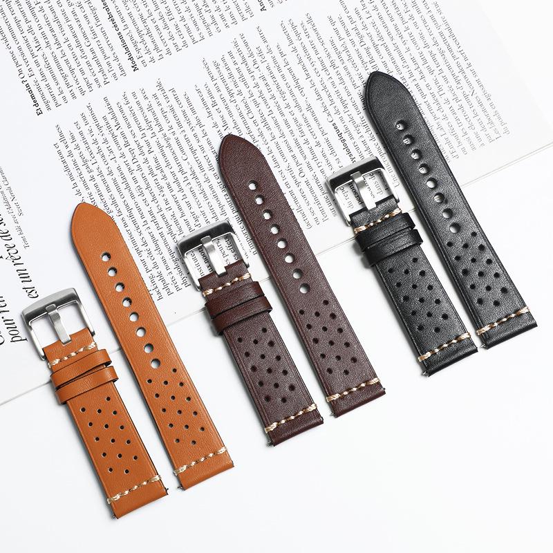 Men's Genuine Leather Watch Strap - Breathable Double-Sided Top Layer Cowhide with Interchangeable Ears