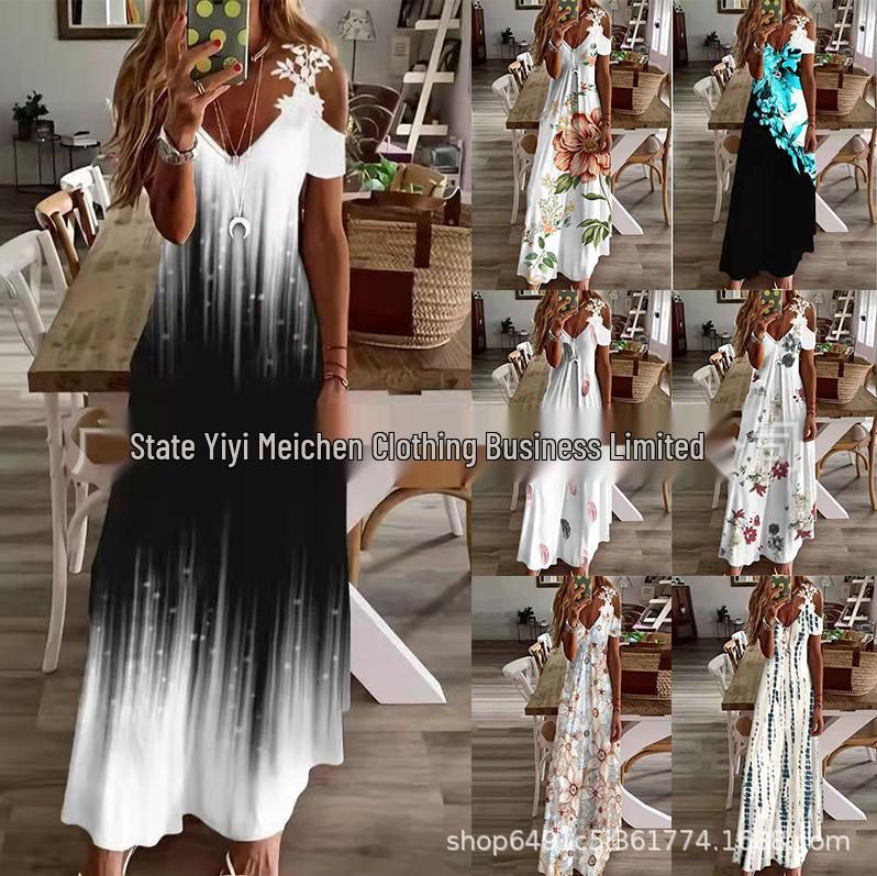 Women s Summer Lace Camisole V-neck Printed Loose Dress 2022 S