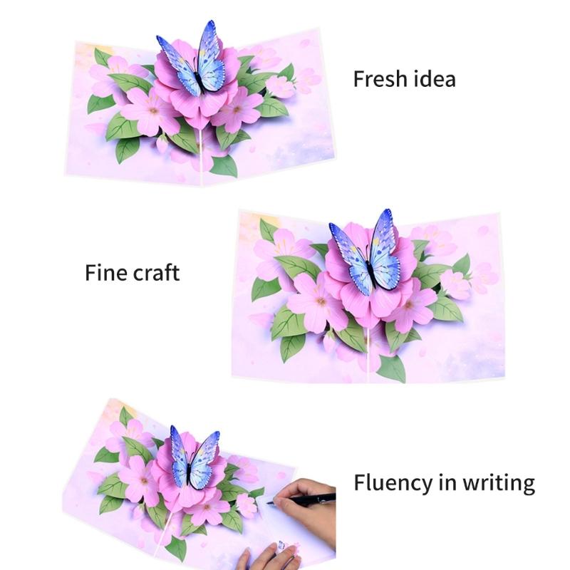 Greeting Card with Envelope Florals and Butterfly 3D Popup Paper Card Birthday Card for Mother Wife Girlfriend Daughter
