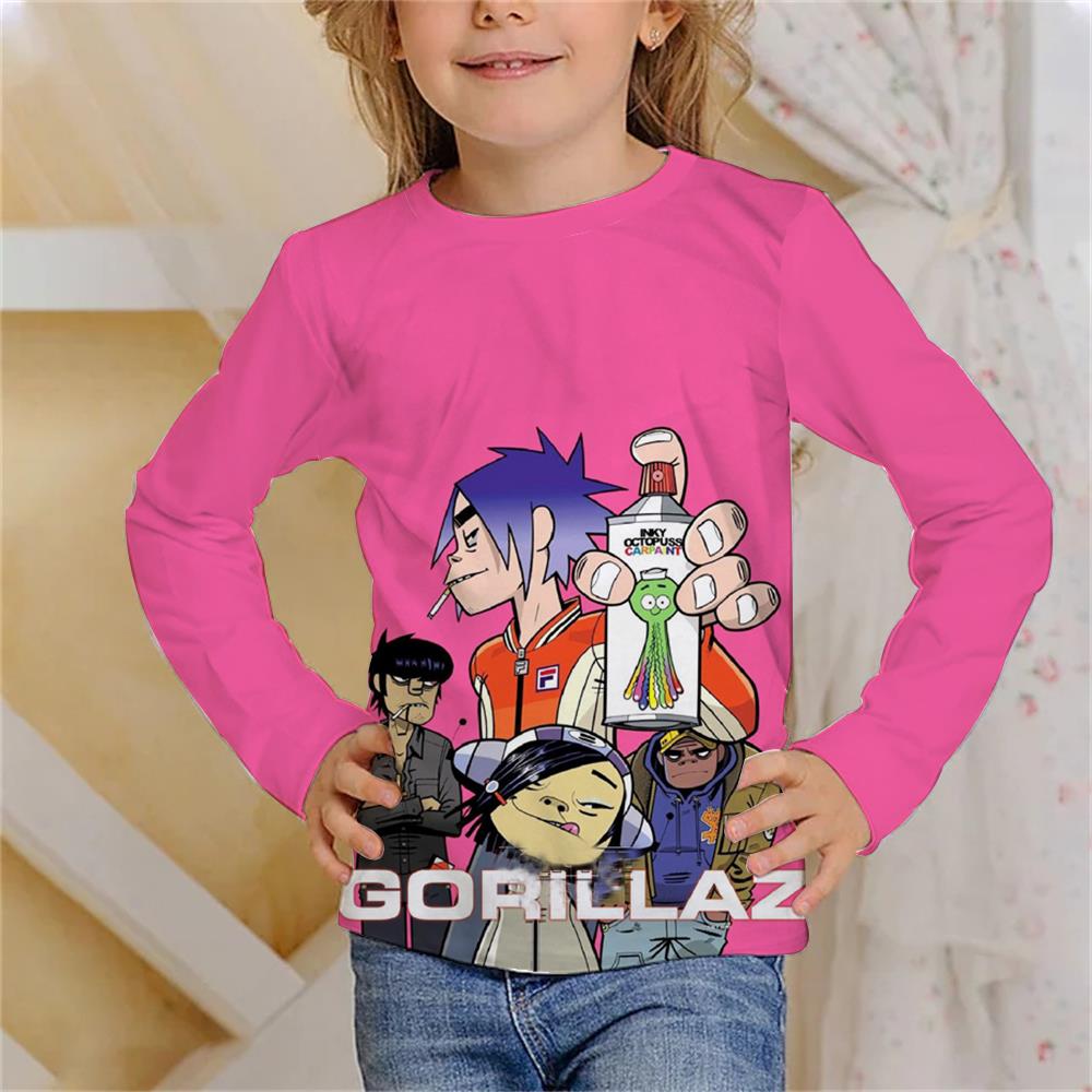 Rock Band Gorillaz Children's 3D Digital Printing Girl Fashion Trend Round Neck Long Sleeved T-shirt
