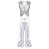 Kids Dance Costume Sparkly Sequined Waistcoat and Flowy Flared Pants Elastic Waistband Party Wear