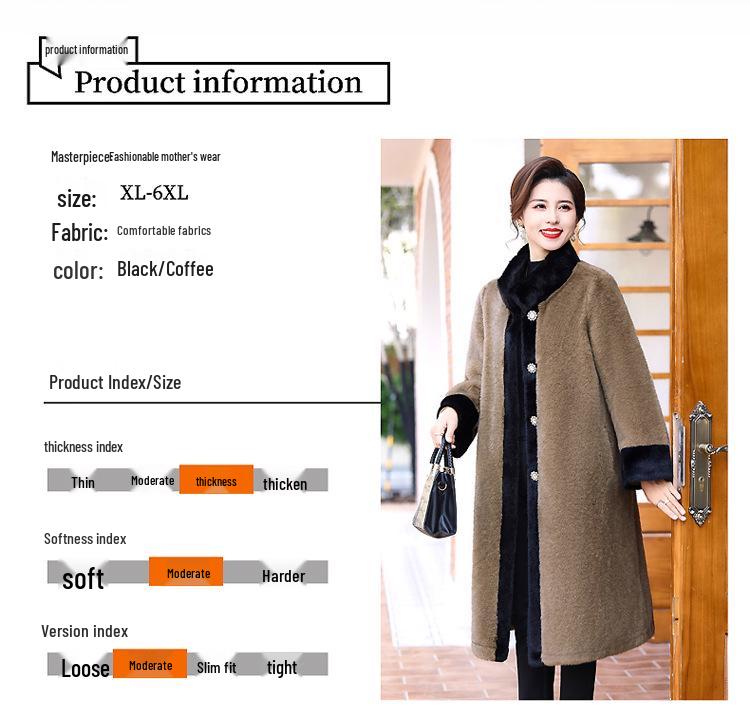 Mom's Faux Mink Velvet Winter Coat for Middle-Aged & Elderly Women - Elegant All-in-One Fur Overcoat