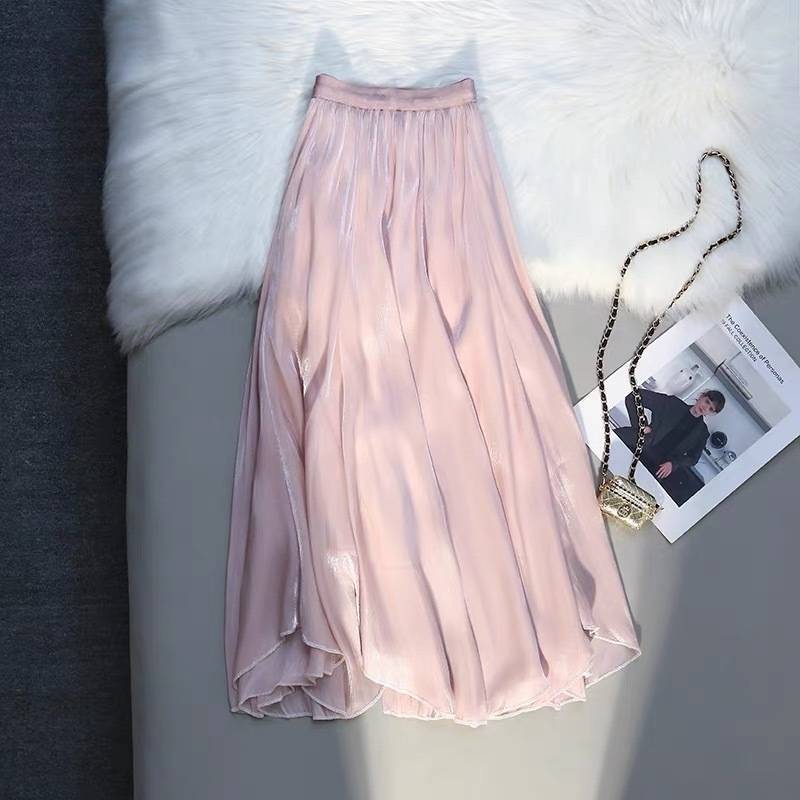 Women's Summer Korean-Style Slimming Chiffon Skirt: Elegant, Full-Skirted Midi Skirt, Long Skirt, A-Line Skirt