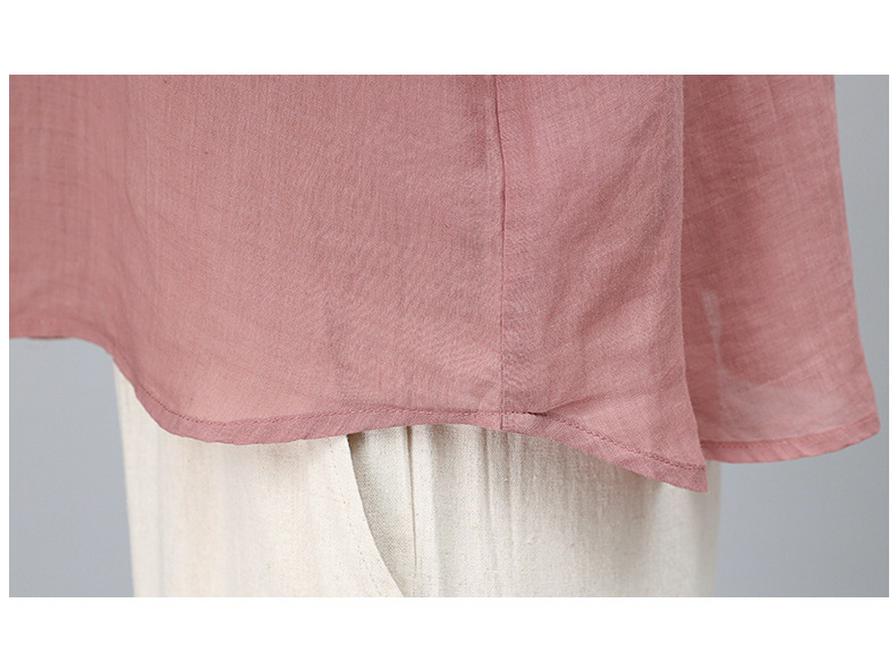 Summer 2025 Retro Embroidered Ramie Blouse: Women's Chic Color Block Age-Reducing Shirt