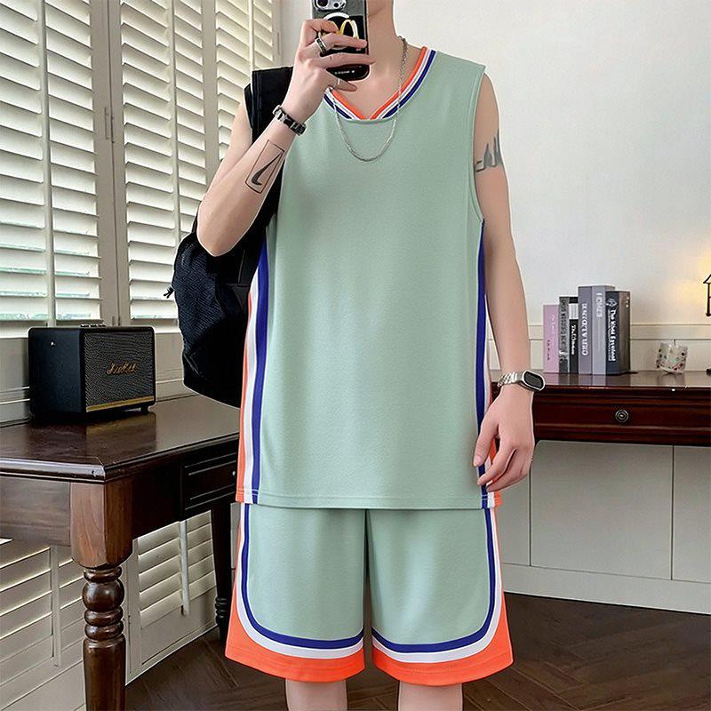 11043 Men's Ice Silk Basketball Vest & Shorts Set, Quick-Dry & Sleeveless, Loose Fit for Summer 2026 Training